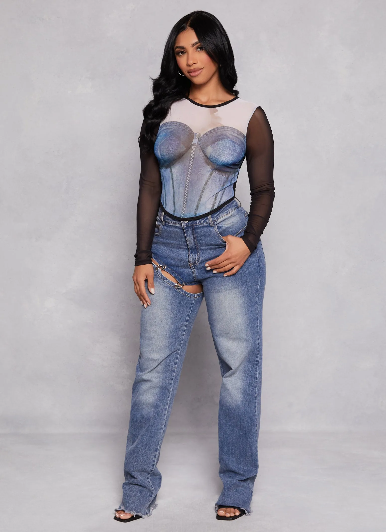 Mesh Denim Corset Graphic Crop Top sold by Rainbow product image thumbnail 2