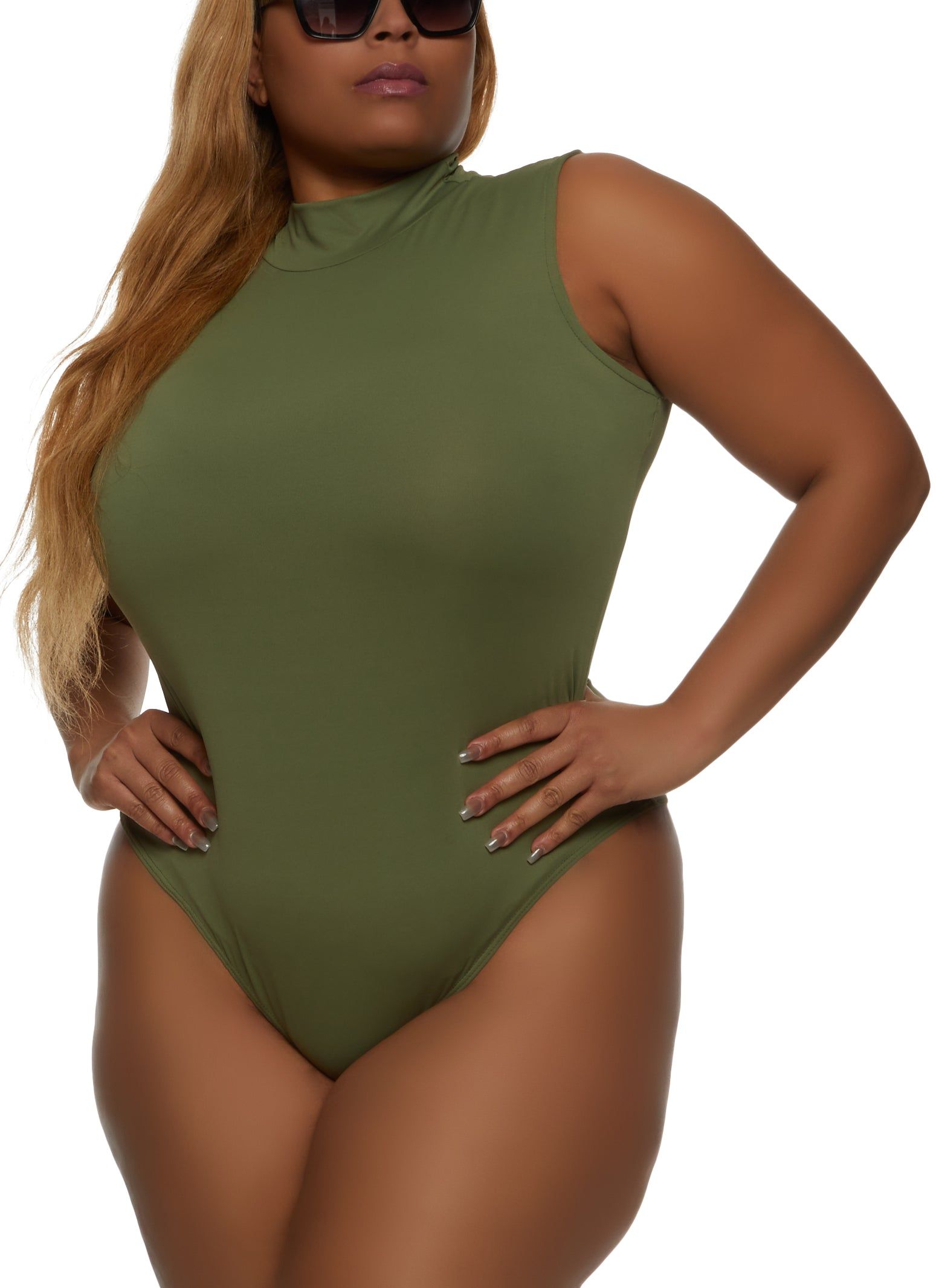 Plus Size Mock Neck Sleeveless Bodysuit sold by Rainbow