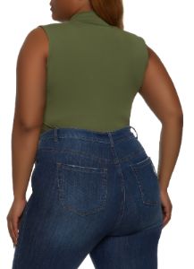 Plus Size Mock Neck Sleeveless Bodysuit sold by Rainbow
