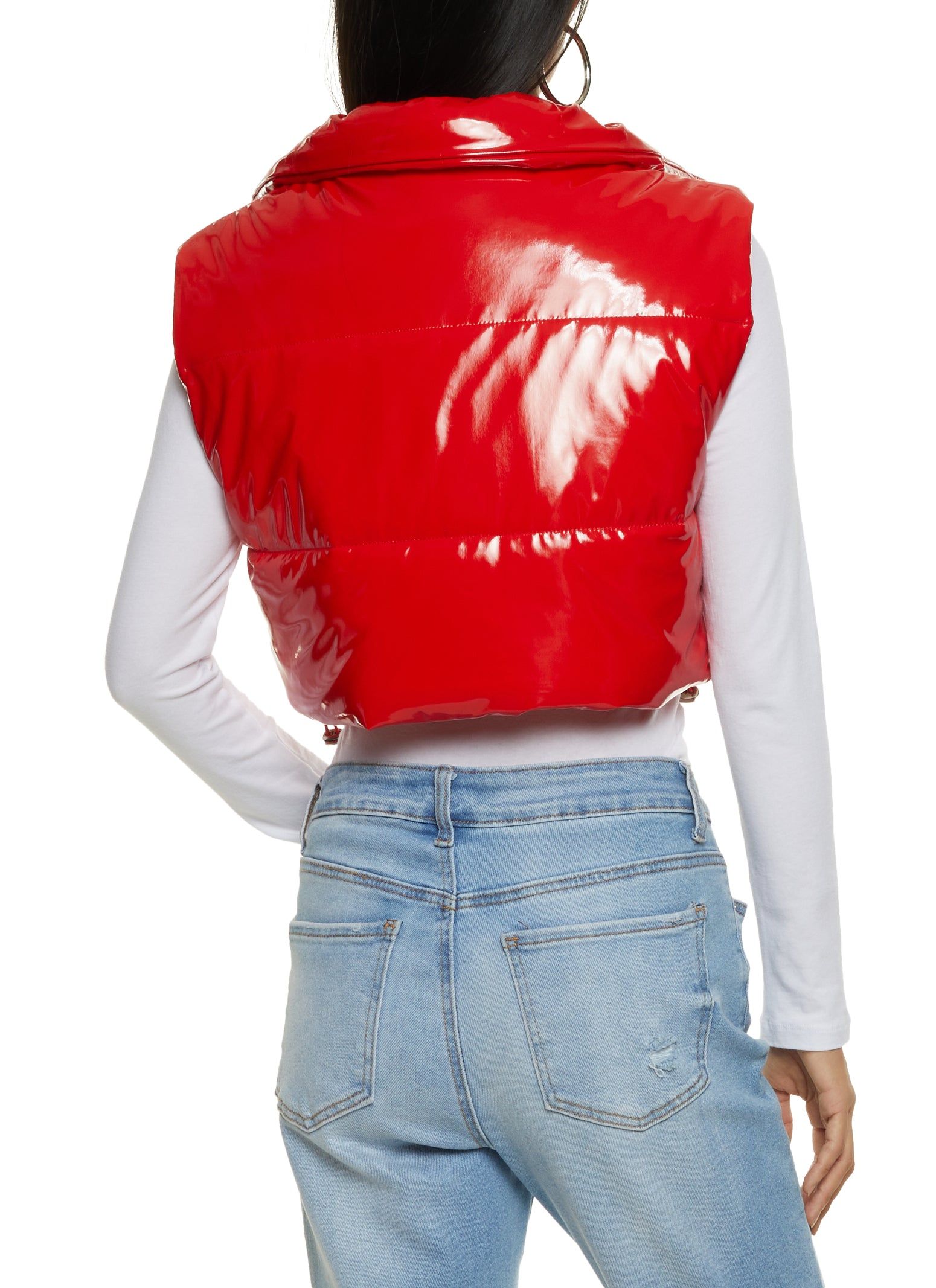 Faux Patent Leather Cropped Puffer Vest sold by Rainbow product image thumbnail 2