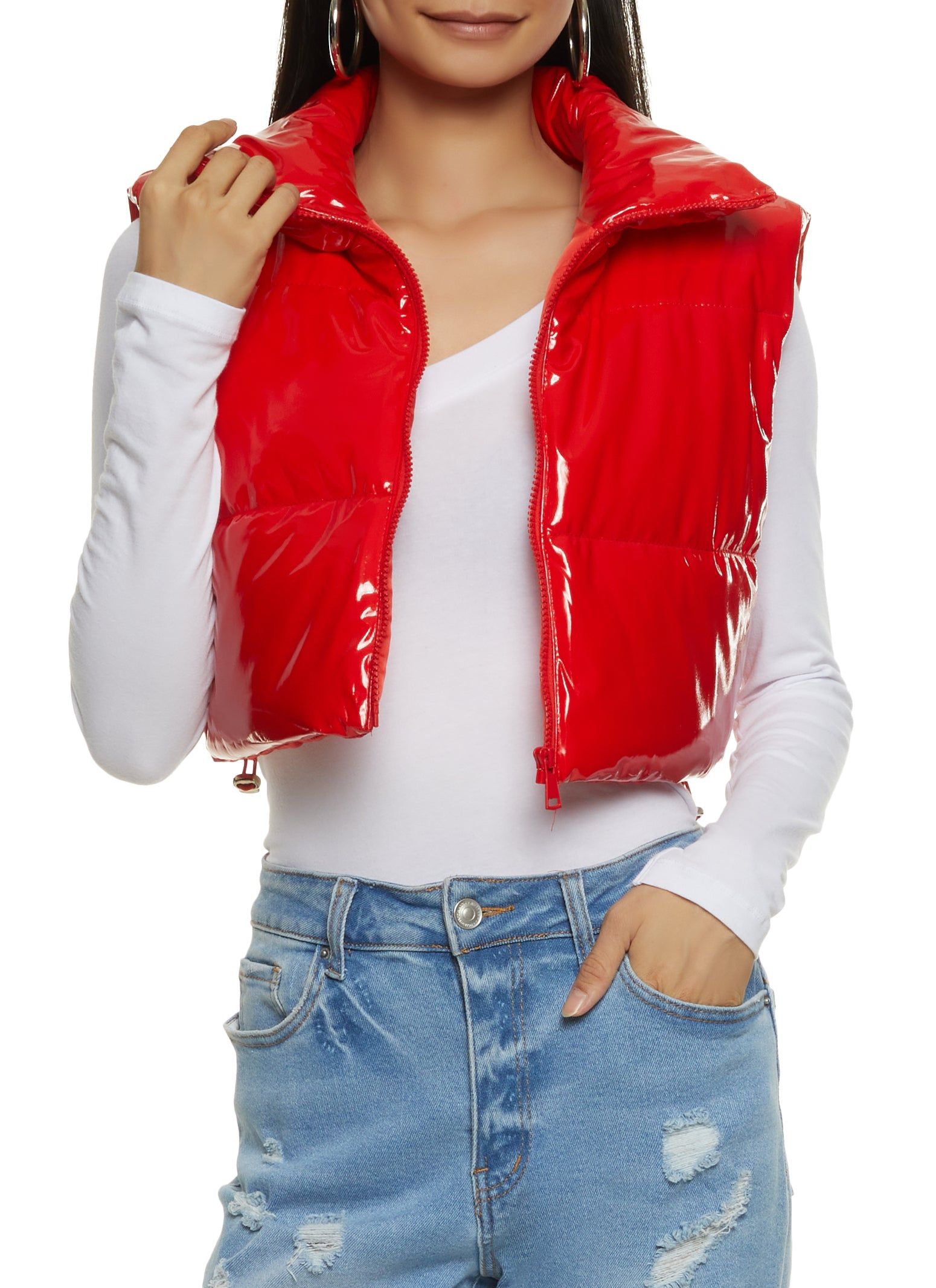 Faux Patent Leather Cropped Puffer Vest sold by Rainbow