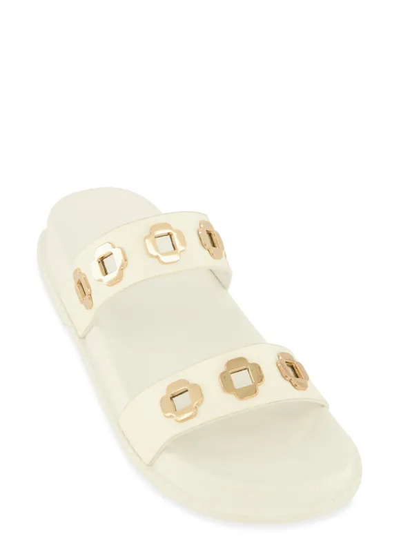 Geometric Metallic Eyelet Double Band Slide Sandals sold by Rainbow