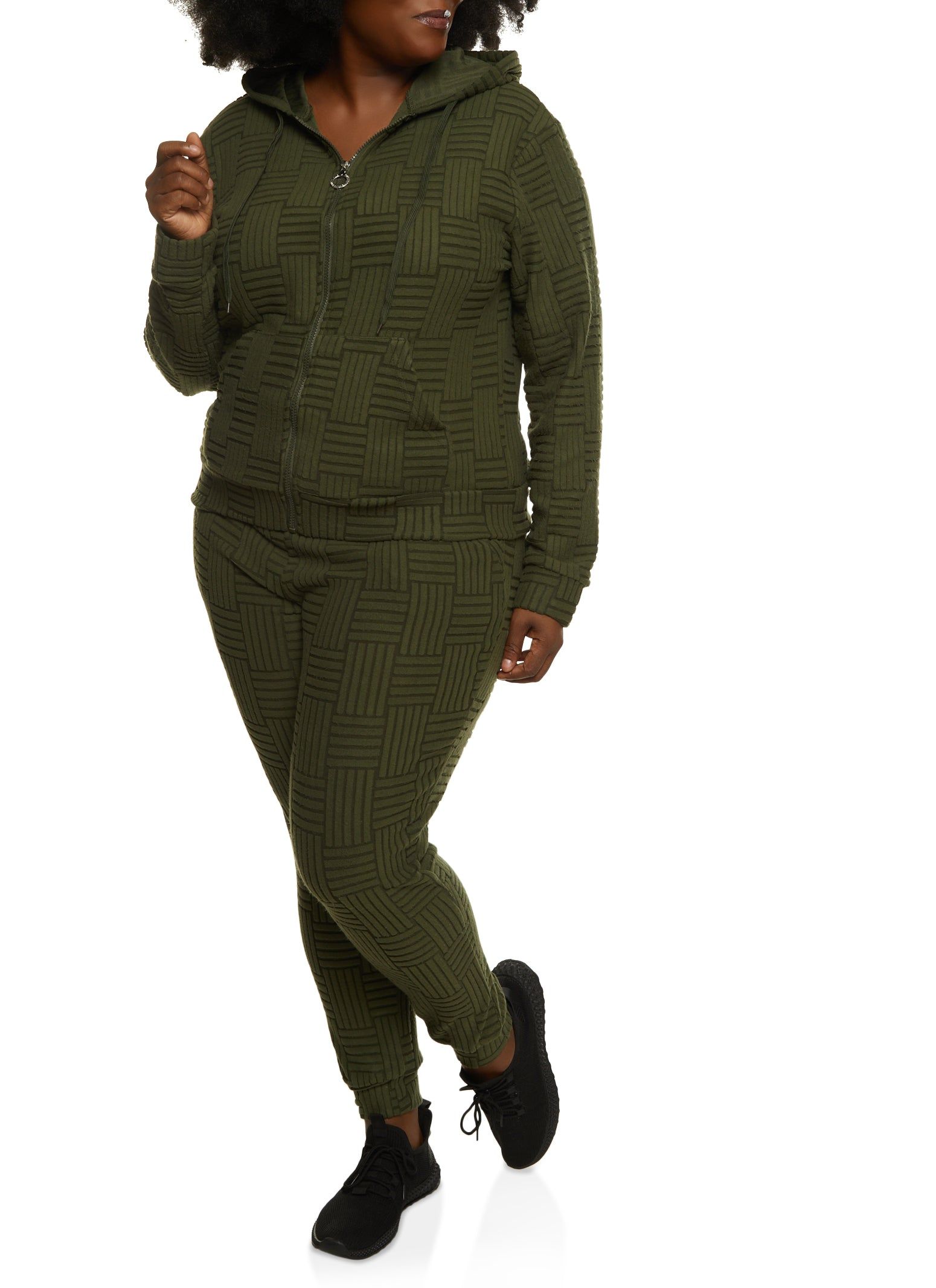 Plus Size Textured Fleece Zip Front Hoodie sold by Rainbow product image thumbnail 2