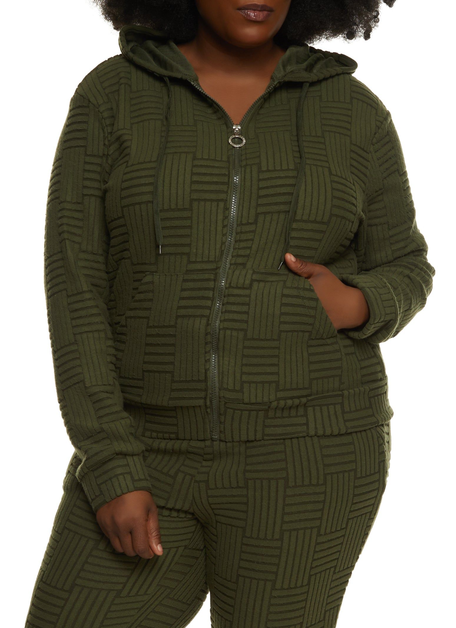 Plus Size Textured Fleece Zip Front Hoodie sold by Rainbow