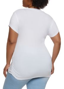 Plus Size Blessed Queen Ruched Graphic Tee sold by Rainbow