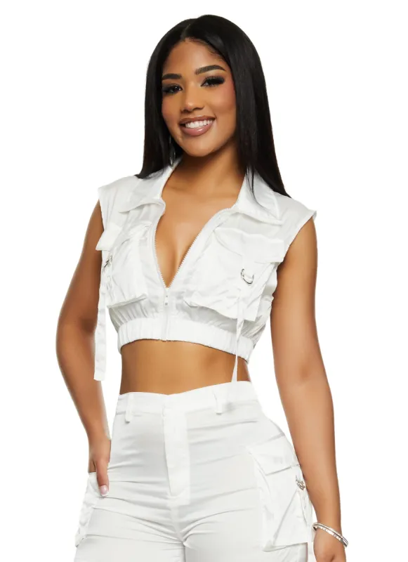 Daisy Satin Cargo Pocket Zip Front Top sold by Rainbow