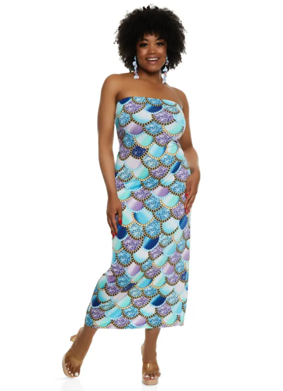 Plus Size Printed Maxi Tube Dress sold by Rainbow