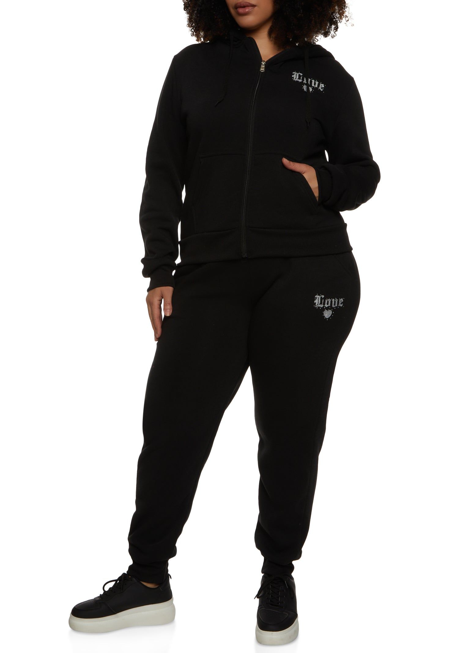 Plus Size Love Rhinestone Zip Front Hoodie sold by Rainbow product image thumbnail 2