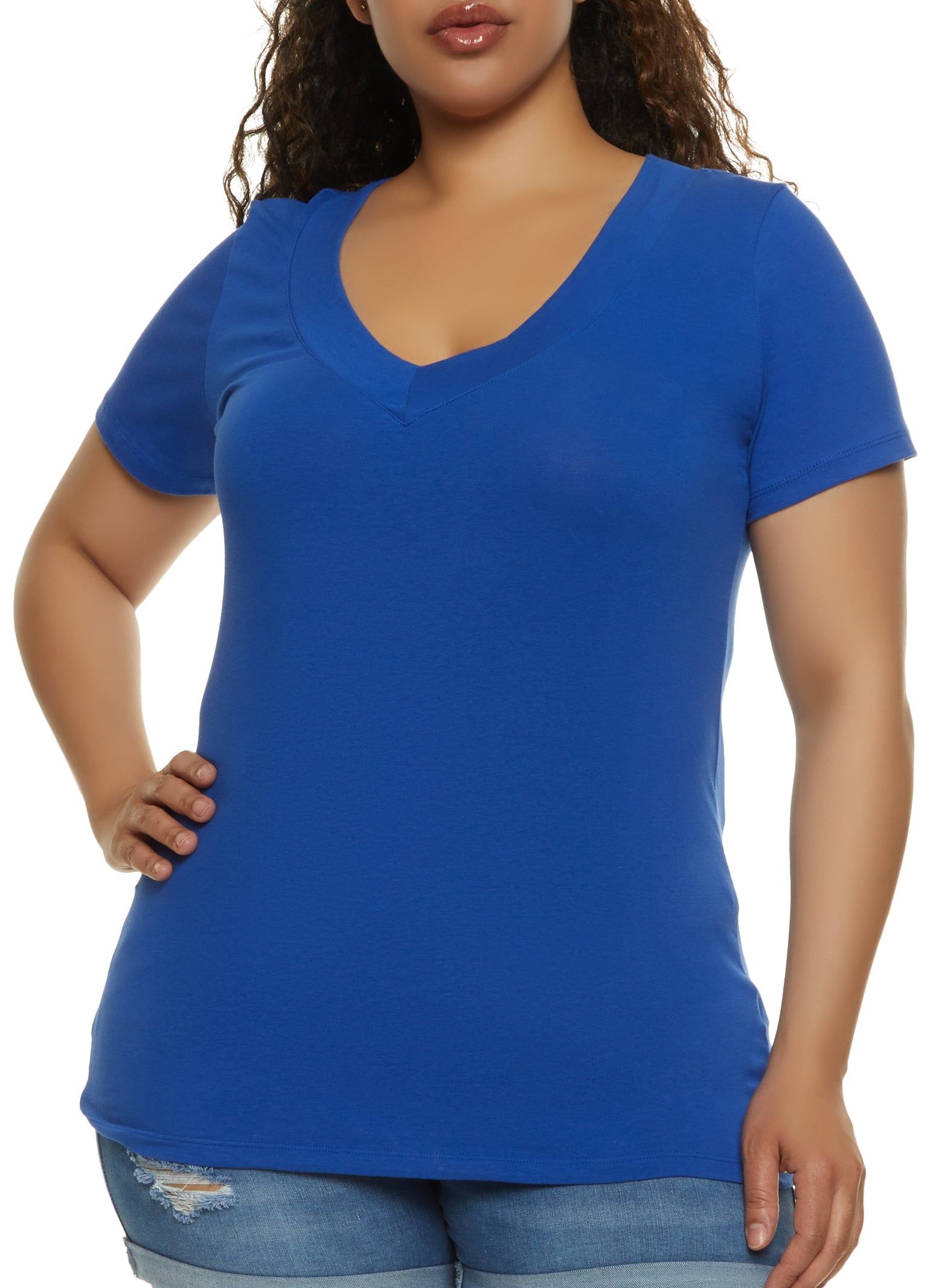 Plus Size Basic V Neck Tee sold by Rainbow