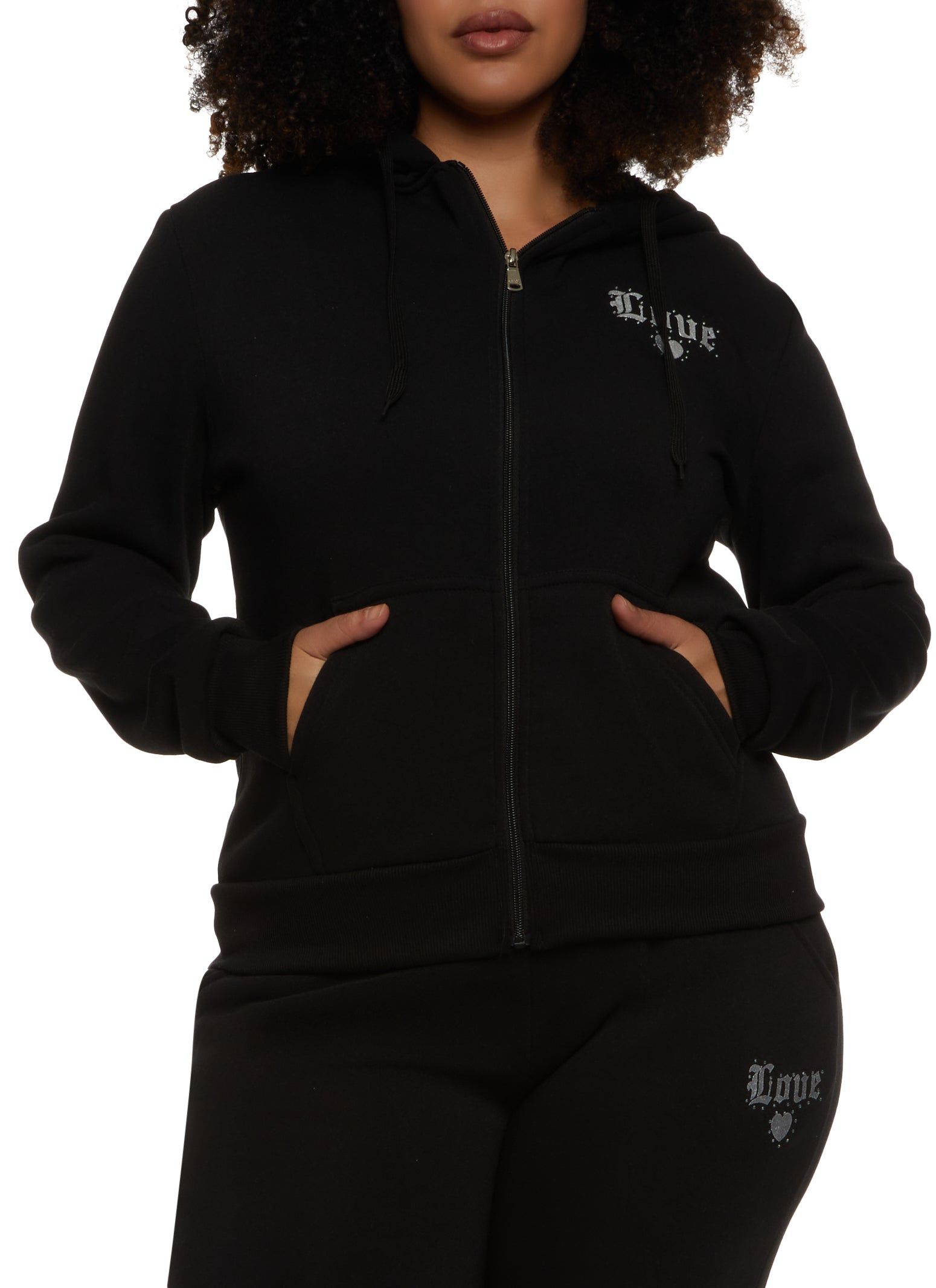 Plus Size Love Rhinestone Zip Front Hoodie sold by Rainbow