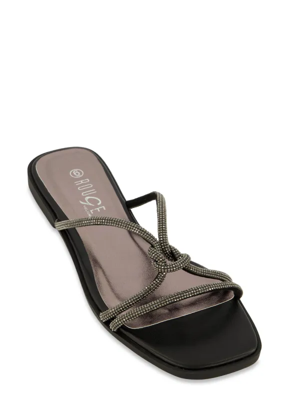 Rhinestone Knotted Strap Flat Sandals sold by Rainbow