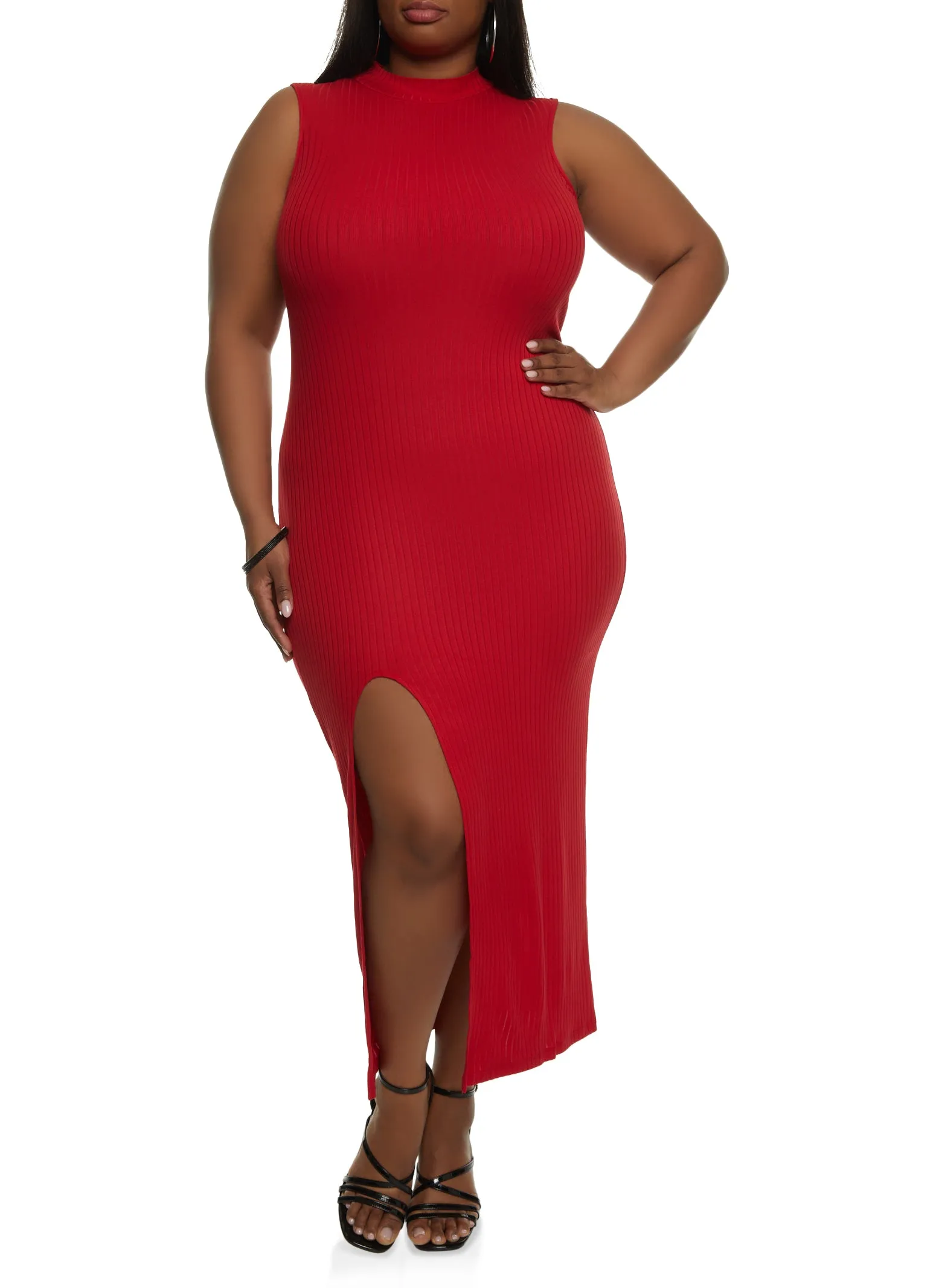 Plus Size Mock Neck Side Slit Tank Dress sold by Rainbow product image thumbnail 2