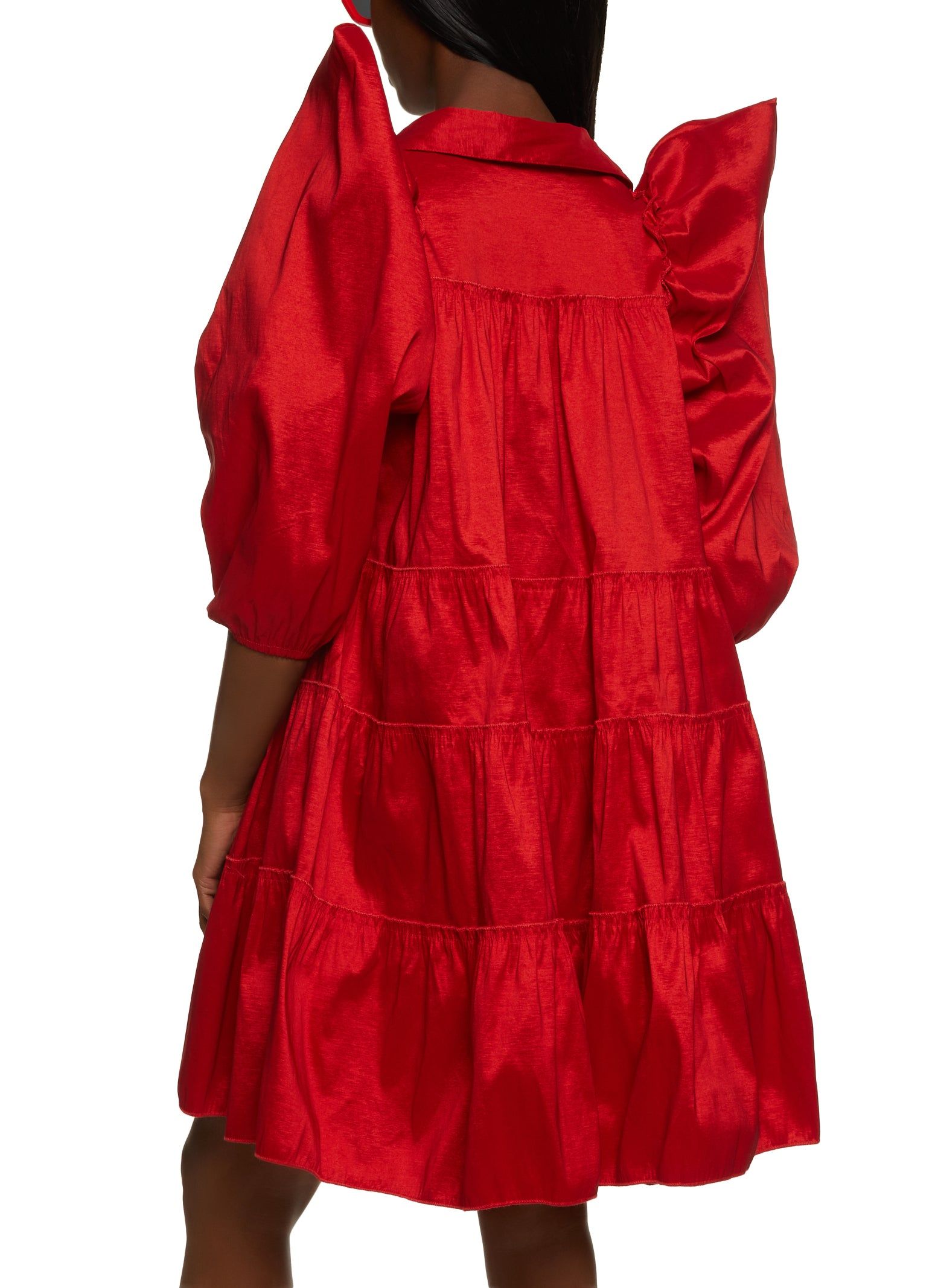 Puff Sleeve Tiered Mini Shirt Dress sold by Rainbow product image thumbnail 3