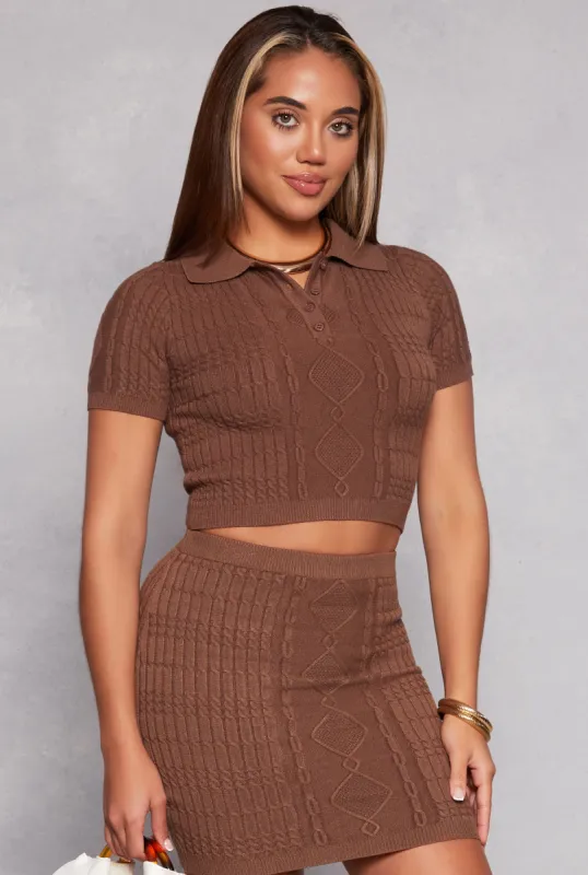 Daisy Cable Knit Cropped Polo Shirt sold by Rainbow