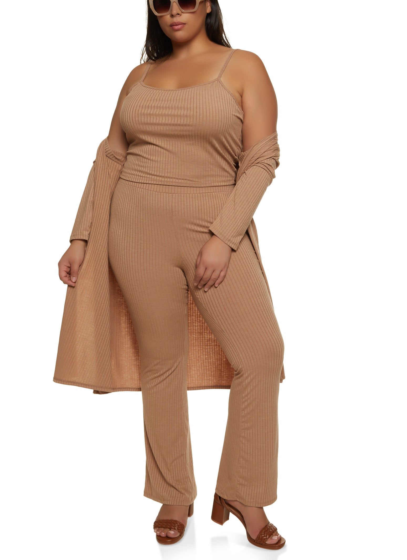Plus Size Ribbed Knit Duster with Cami sold by Rainbow product image thumbnail 2