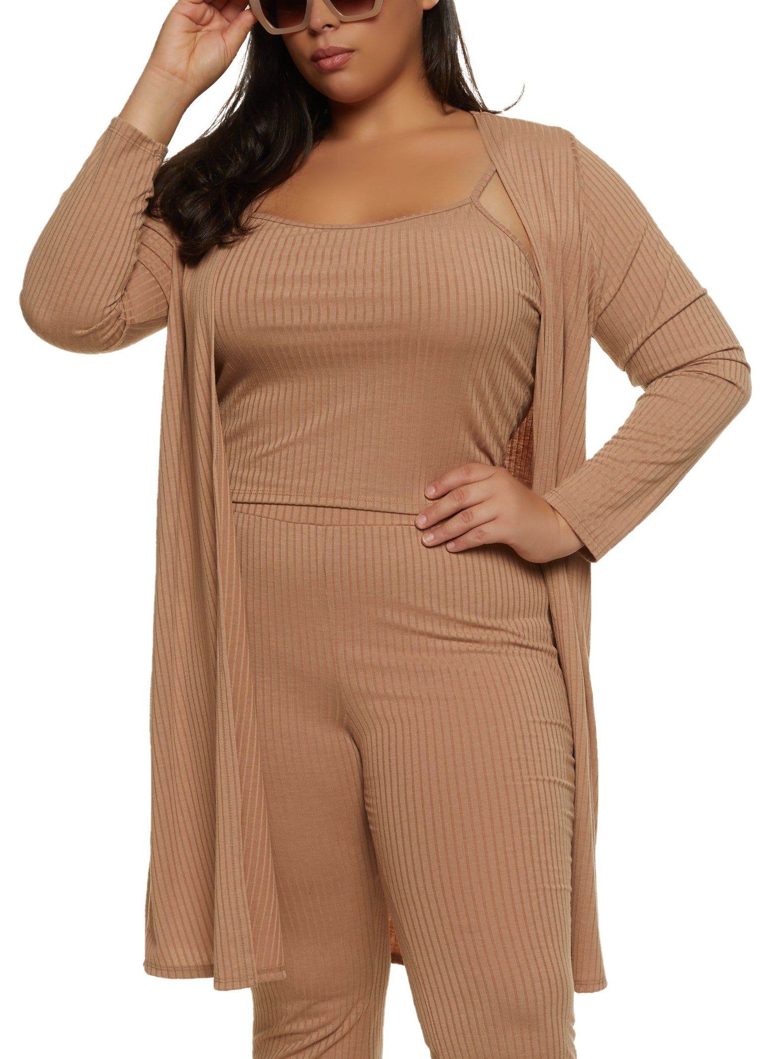 Plus Size Ribbed Knit Duster with Cami sold by Rainbow