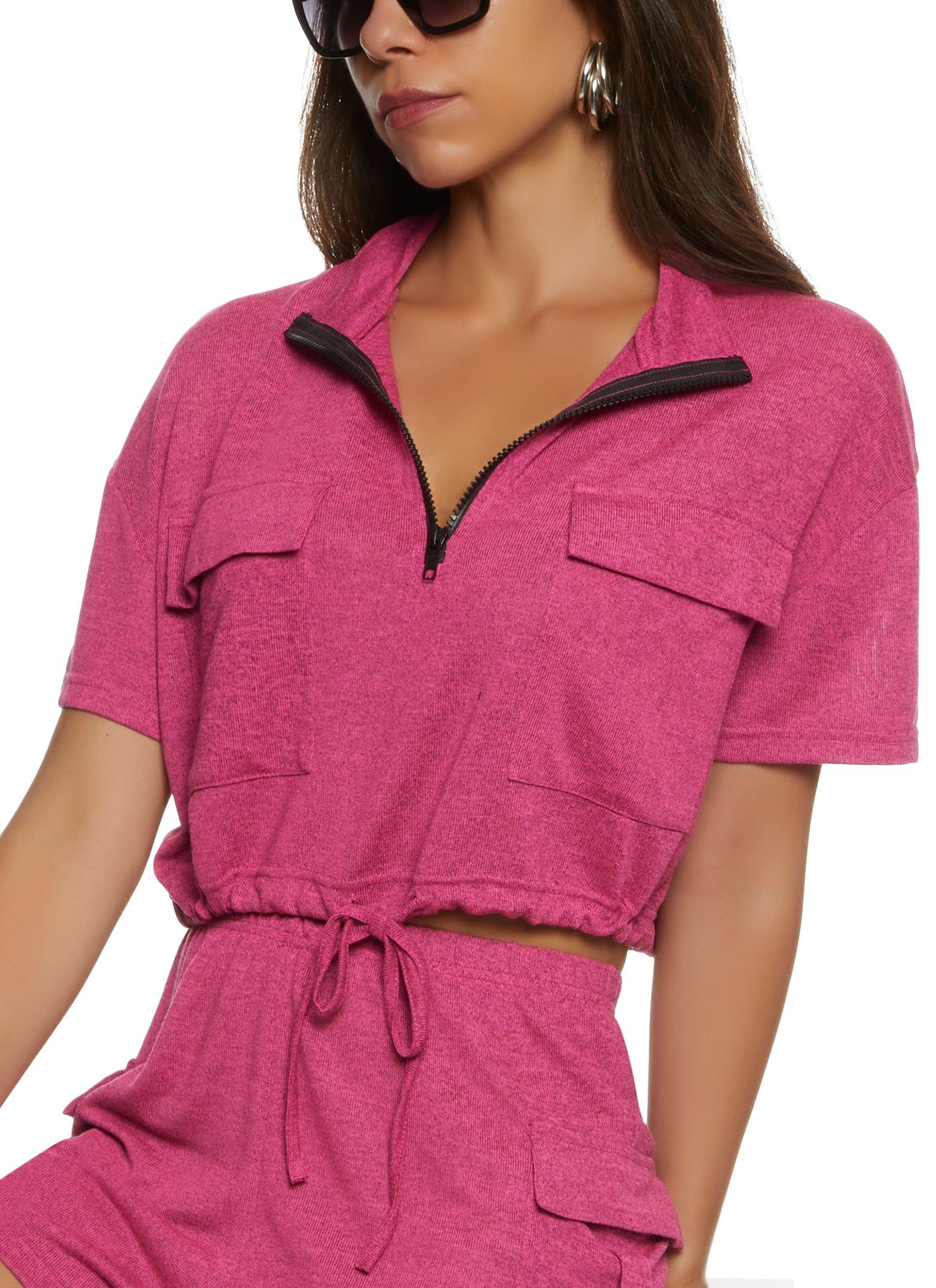 Brushed Knit Drawstring Hem Utility Top sold by Rainbow