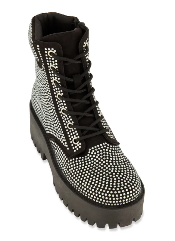 Rhinestone Studded Platform Combat Boots sold by Rainbow