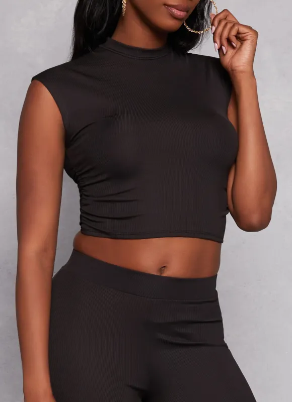 Ruched Mock Neck Cap Sleeve Top sold by Rainbow