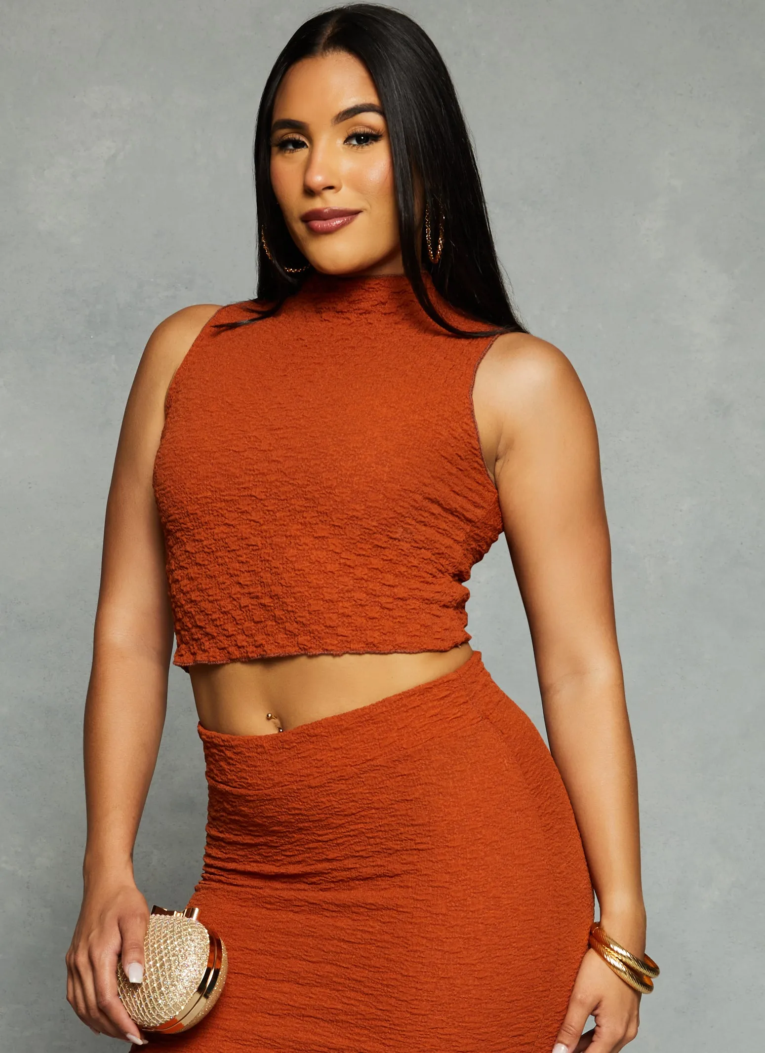 Textured Knit Mock Neck Tank Top sold by Rainbow