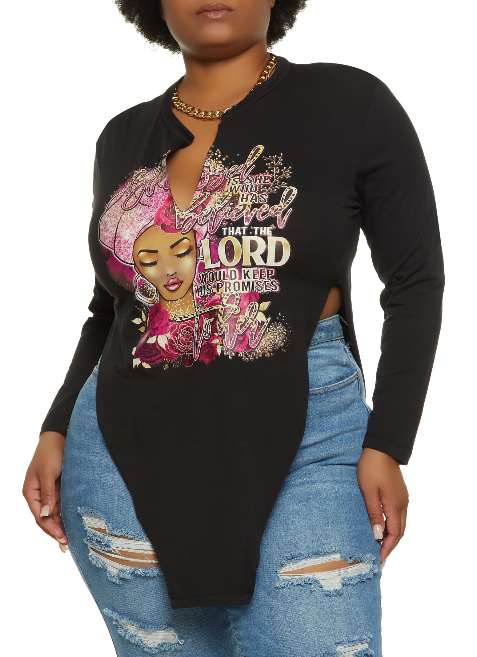Plus Size Blessed Hanky Hem Graphic Tee sold by Rainbow