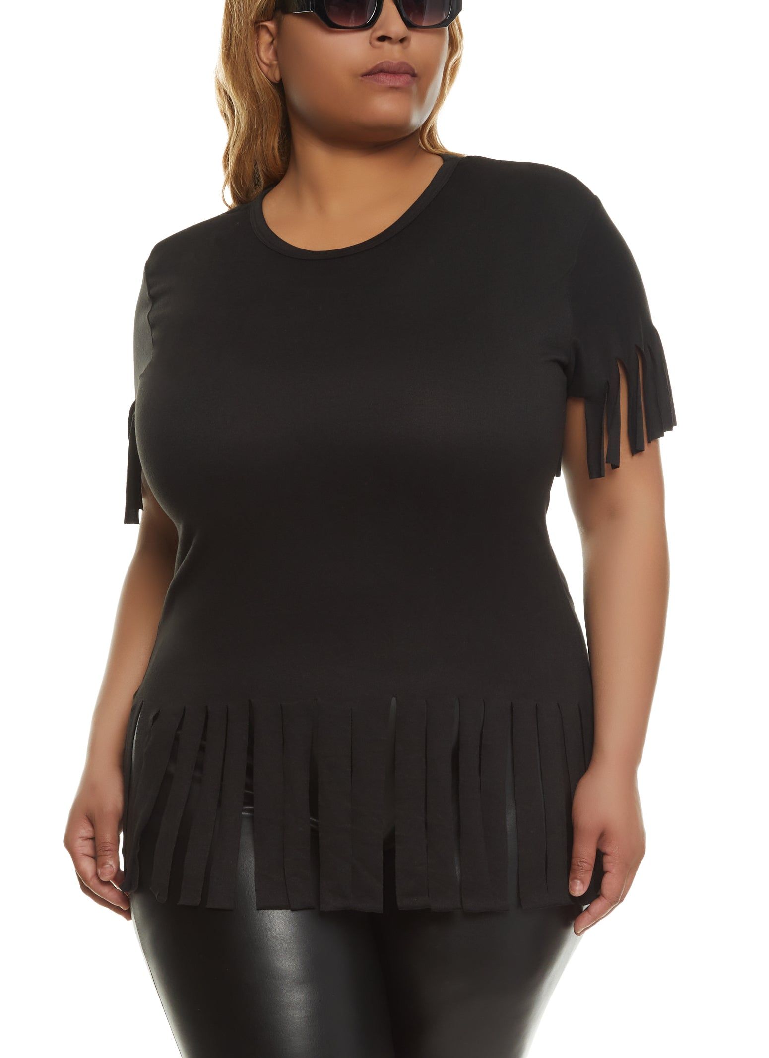 Plus Size Short Sleeve Fringe Hem T Shirt sold by Rainbow