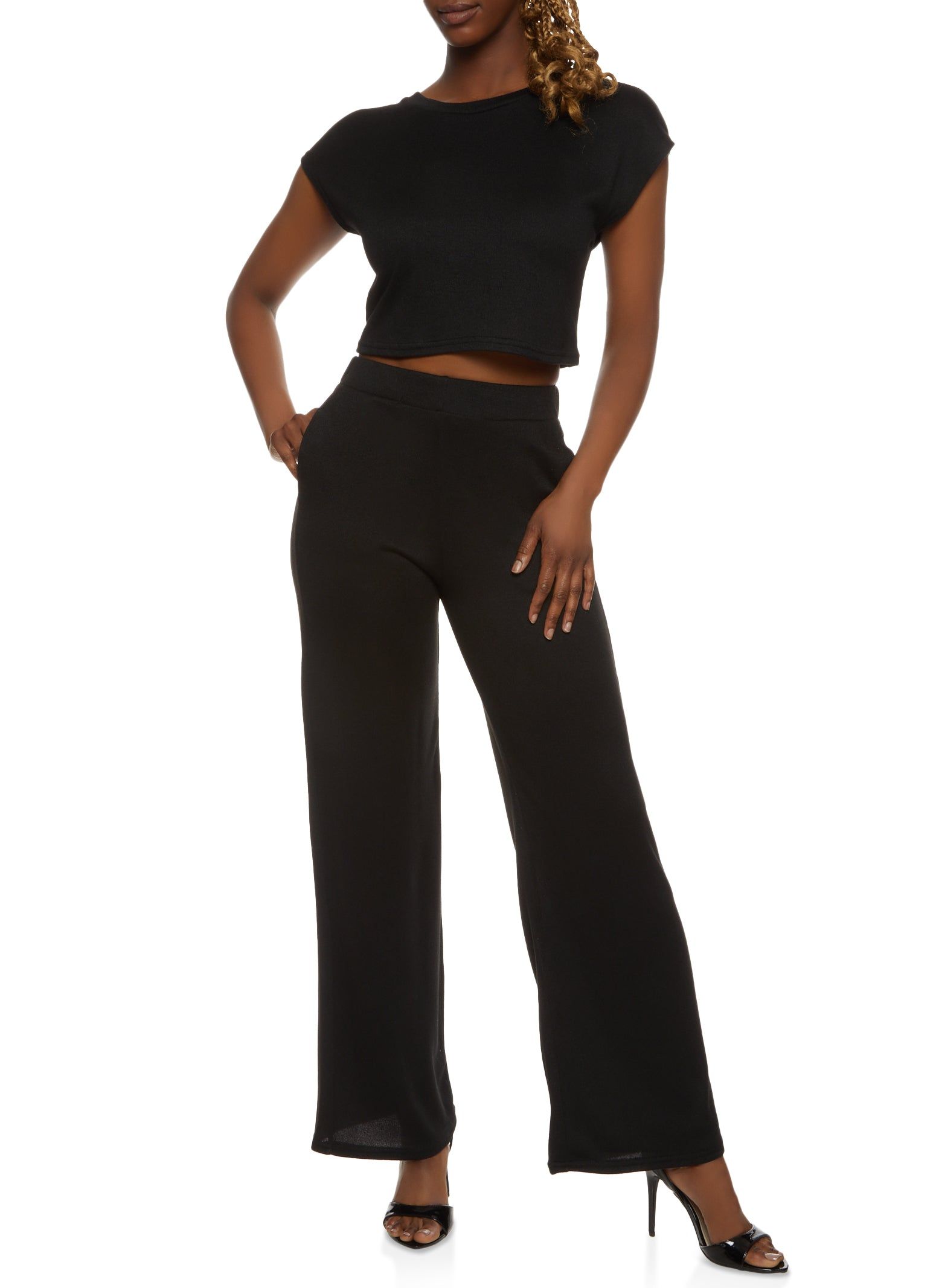 Brushed Knit Cap Sleeve Crew Neck Crop Top sold by Rainbow product image thumbnail 2