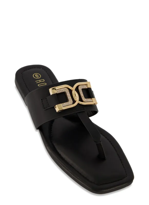 Rhinestone Horsebit Band Thong Sandals sold by Rainbow