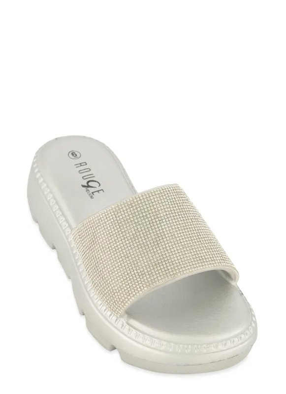 Rhinestone Band Lug Sole Slide Sandals sold by Rainbow