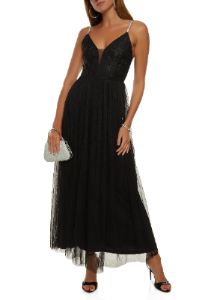Rhinestone Strap Tulle Maxi Dress sold by Rainbow
