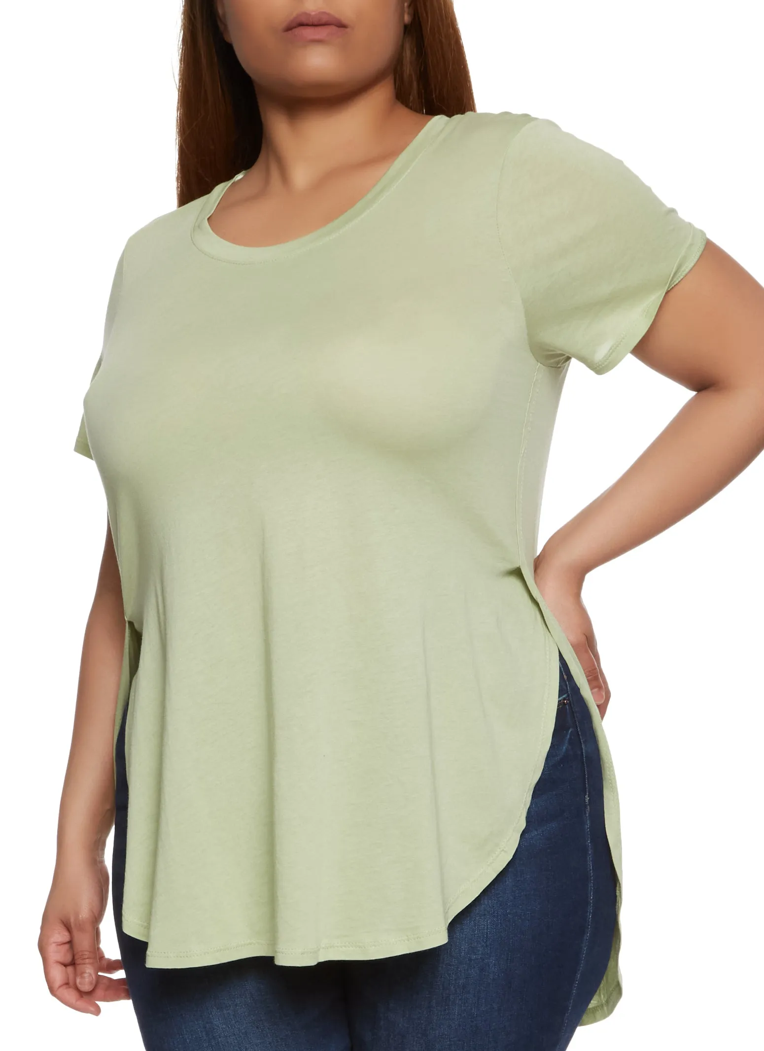 Plus Size Basic Split Hem Tee sold by Rainbow
