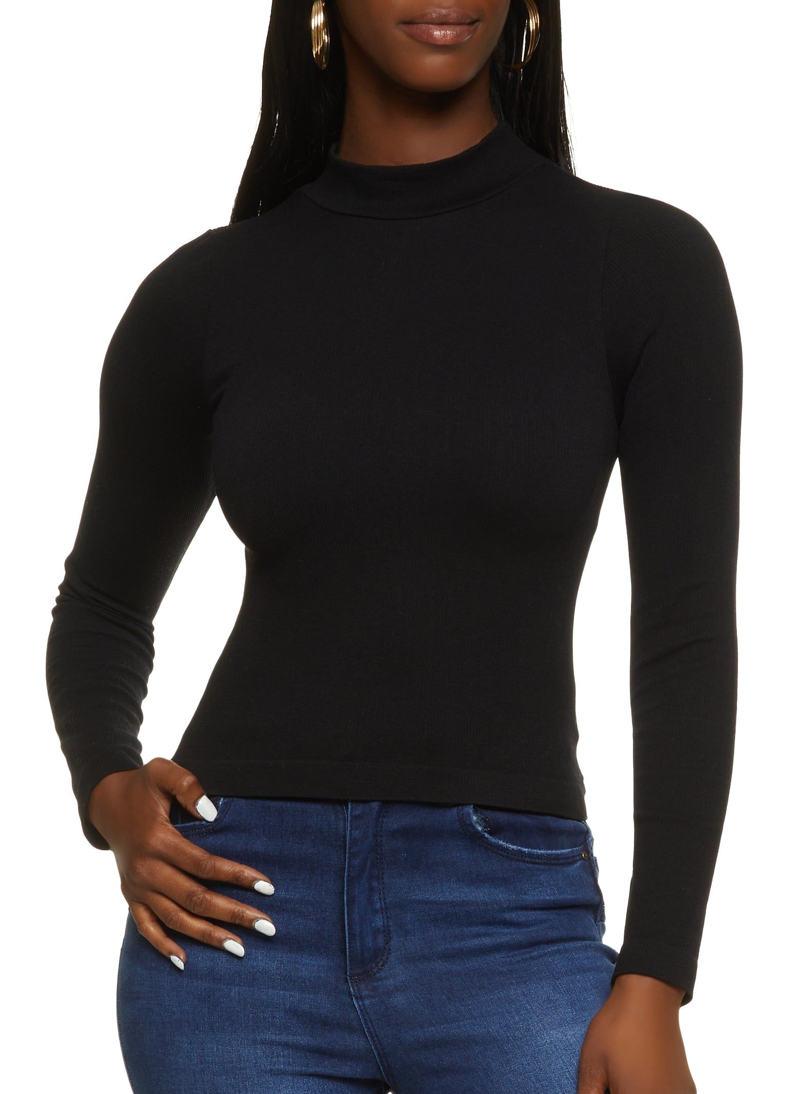 Ribbed Knit Seamless Mock Neck Long Sleeve Top sold by Rainbow product image thumbnail 3