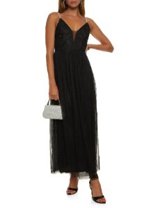 Rhinestone Strap Tulle Maxi Dress sold by Rainbow