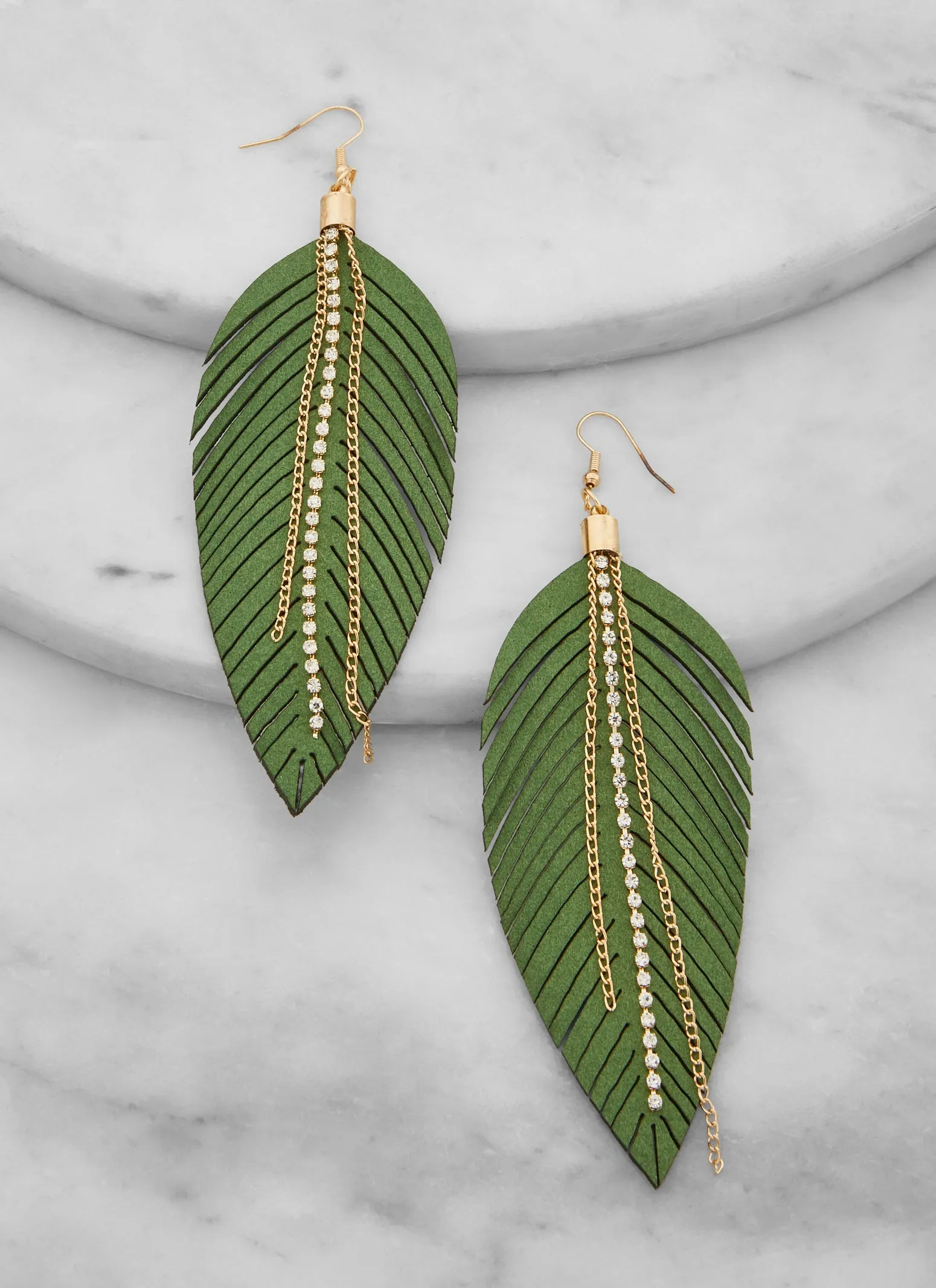 Leaf Rhinestone Fringe Drop Earrings sold by Rainbow product image thumbnail 2