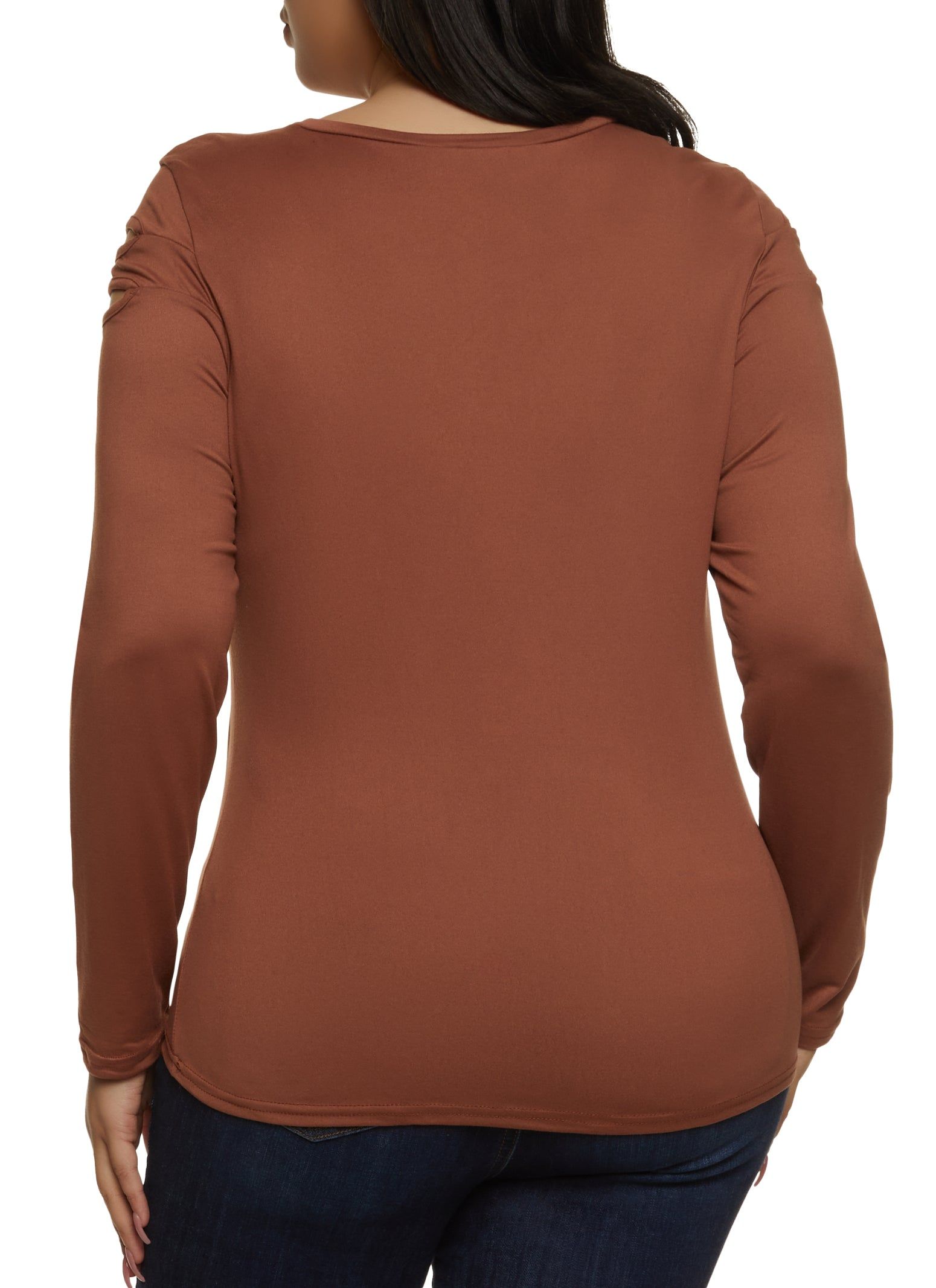 Plus Size Cut Out Keyhole Long Sleeve Tee sold by Rainbow product image thumbnail 2