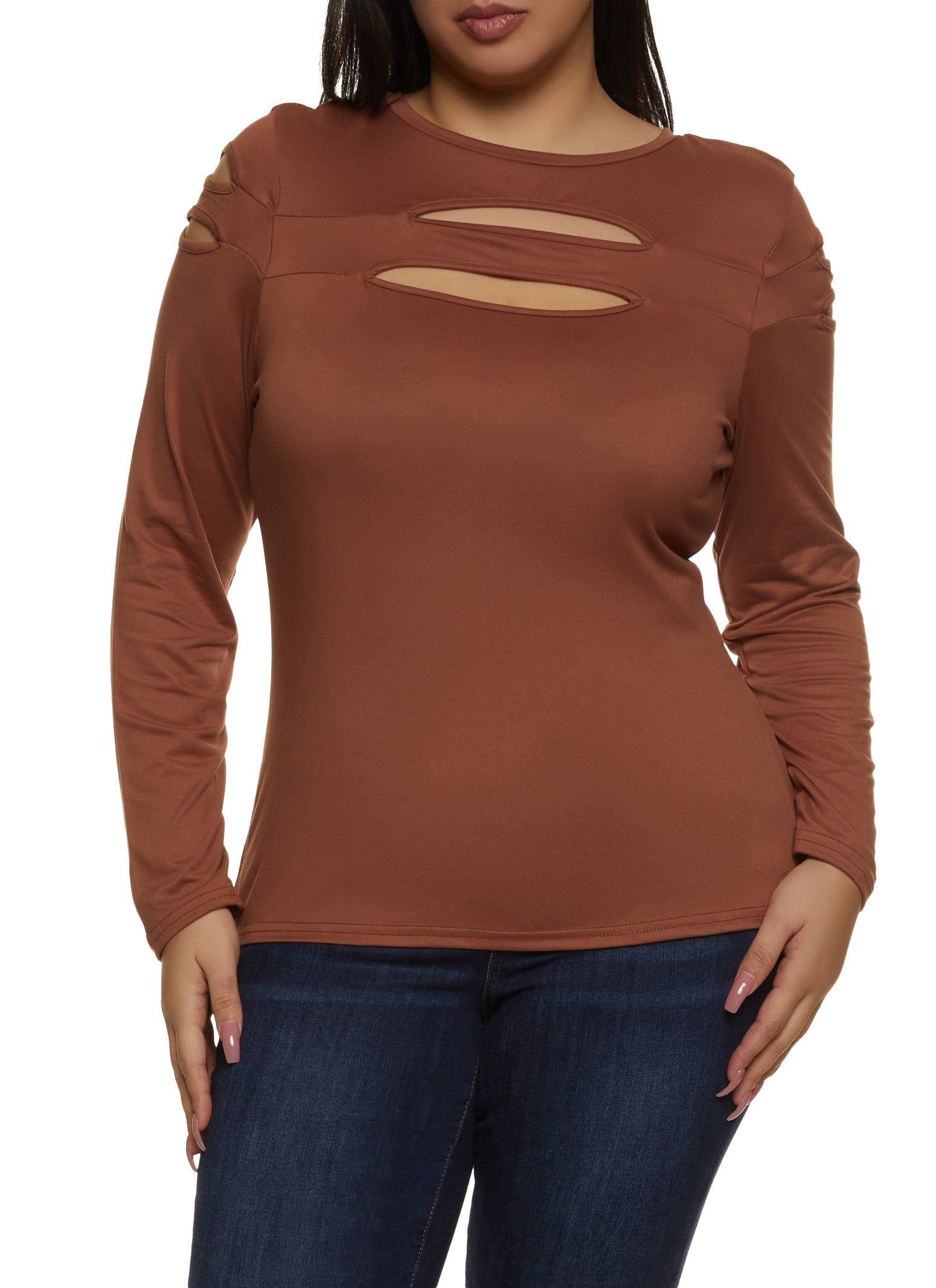 Plus Size Cut Out Keyhole Long Sleeve Tee sold by Rainbow