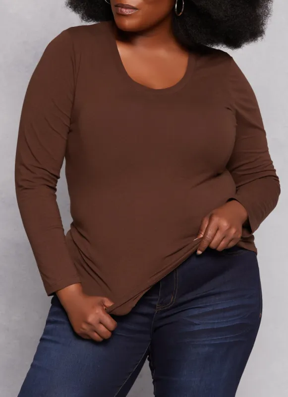 Plus Size Basic Scoop Neck Long Sleeve T Shirt sold by Rainbow