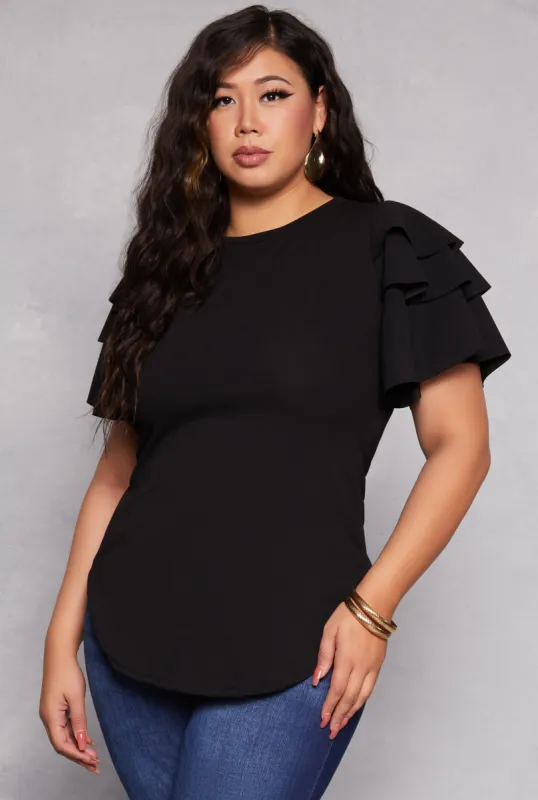 Plus Size Crepe Knit Tiered Sleeve Top sold by Rainbow