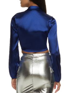 Satin Puff Sleeve Tie Front Crop Top sold by Rainbow