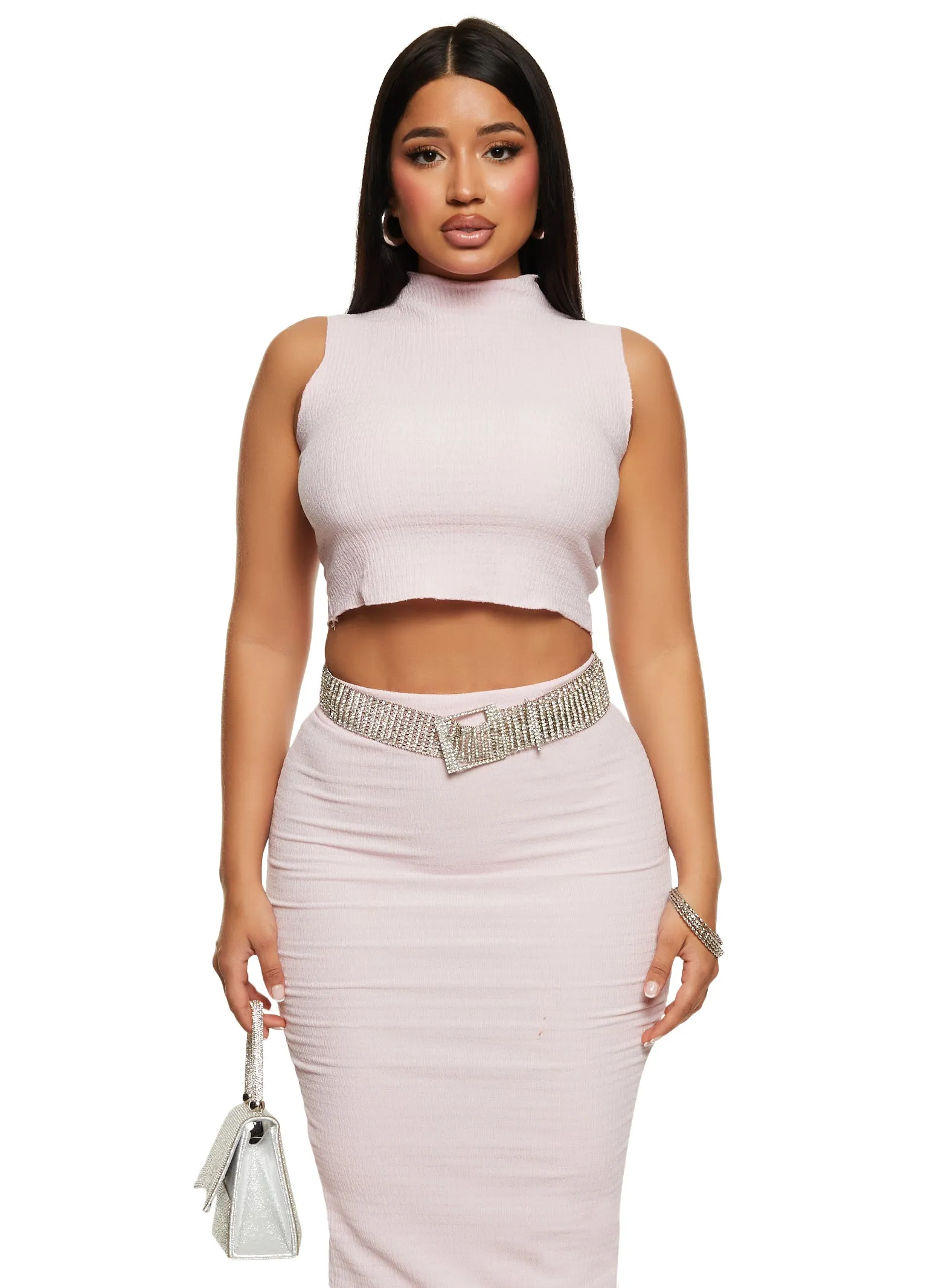 Textured Knit Sleeveless Mock Neck Crop Top sold by Rainbow