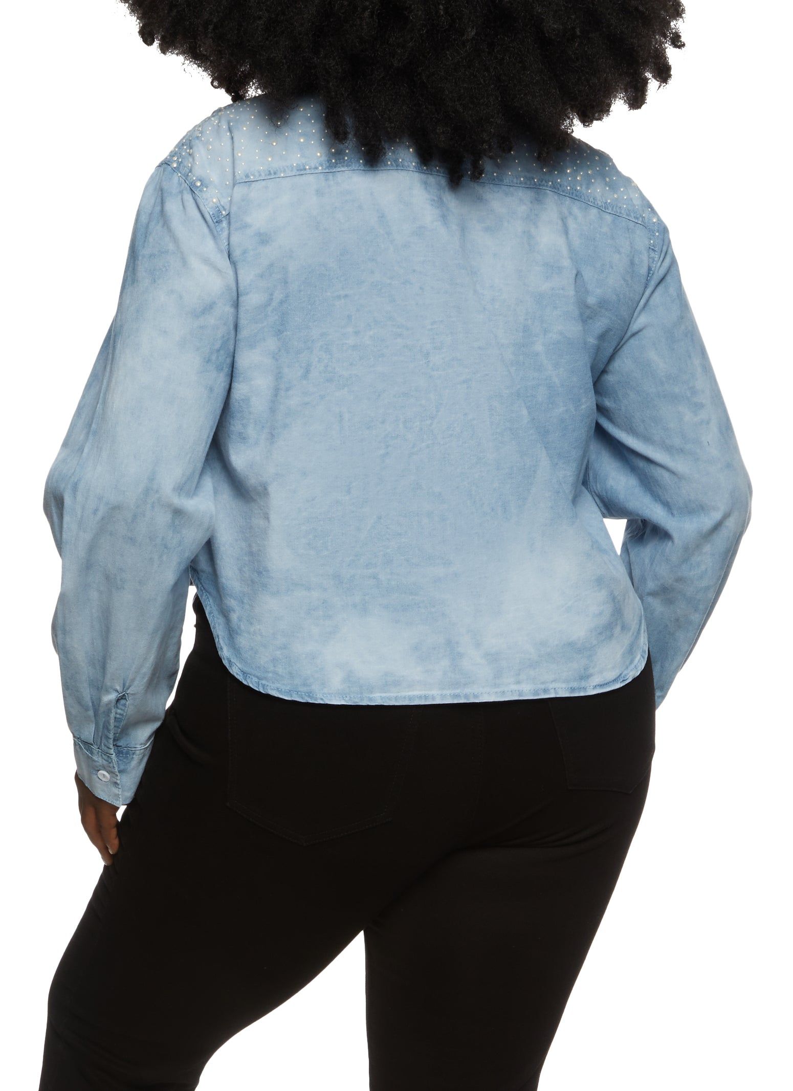 Plus Size Rhinestone Shoulder Denim Shirt sold by Rainbow product image thumbnail 2