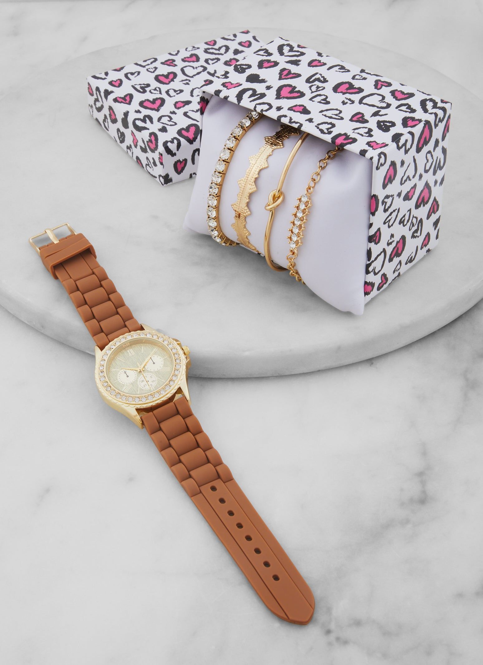 Rhinestone Analog Watch with Bracelets Set sold by Rainbow