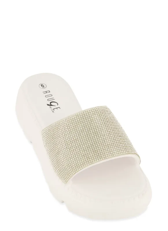 Rhinestone Band Lug Sole Slide Sandals sold by Rainbow