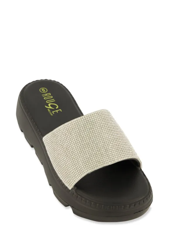 Rhinestone Band Lug Sole Slide Sandals sold by Rainbow