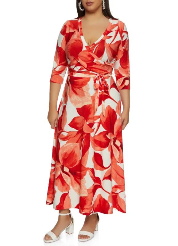 Plus Size Floral Print Faux Wrap Dress sold by Rainbow