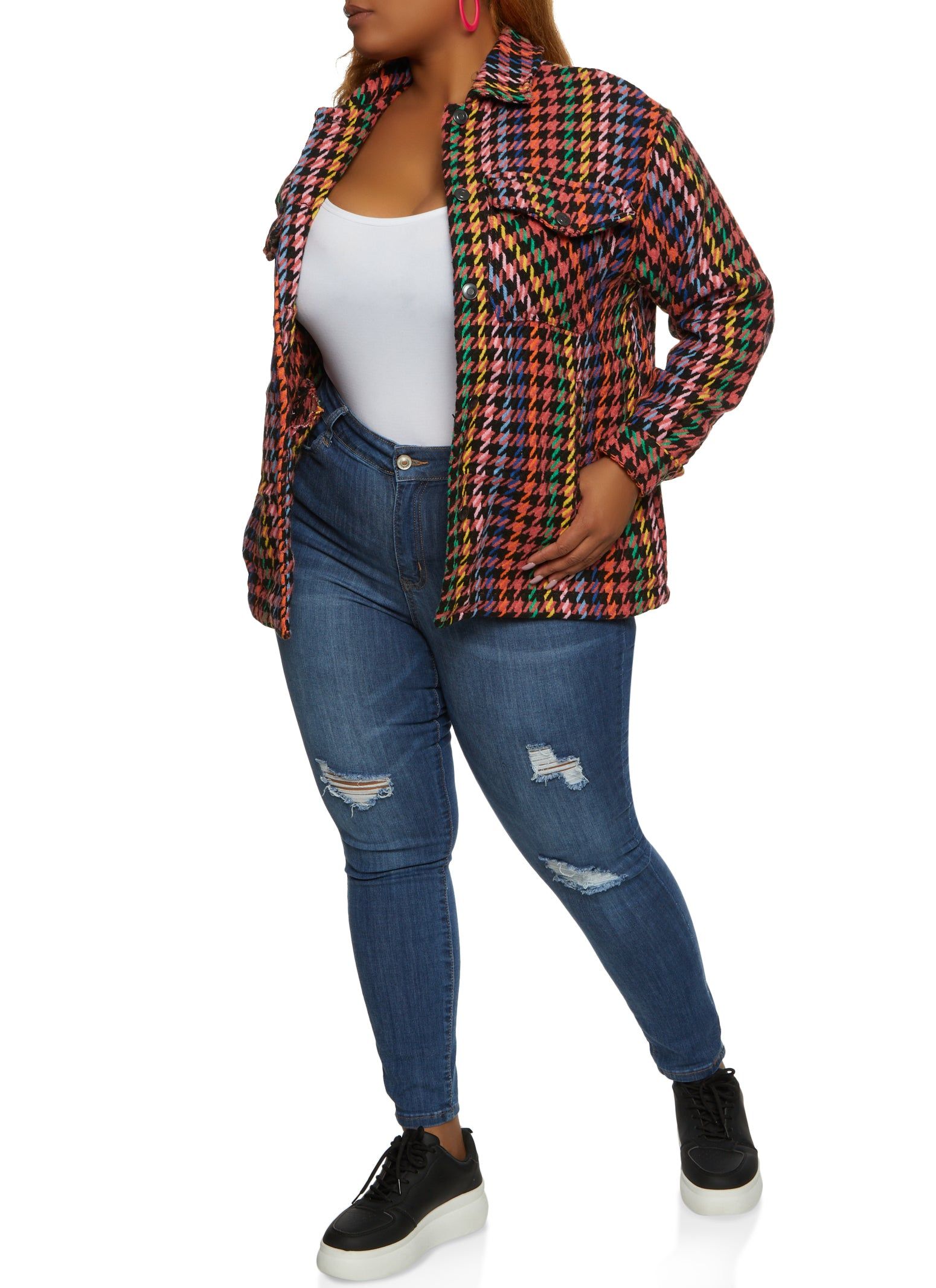 Plus Size Tweed Houndstooth Shacket sold by Rainbow product image thumbnail 2