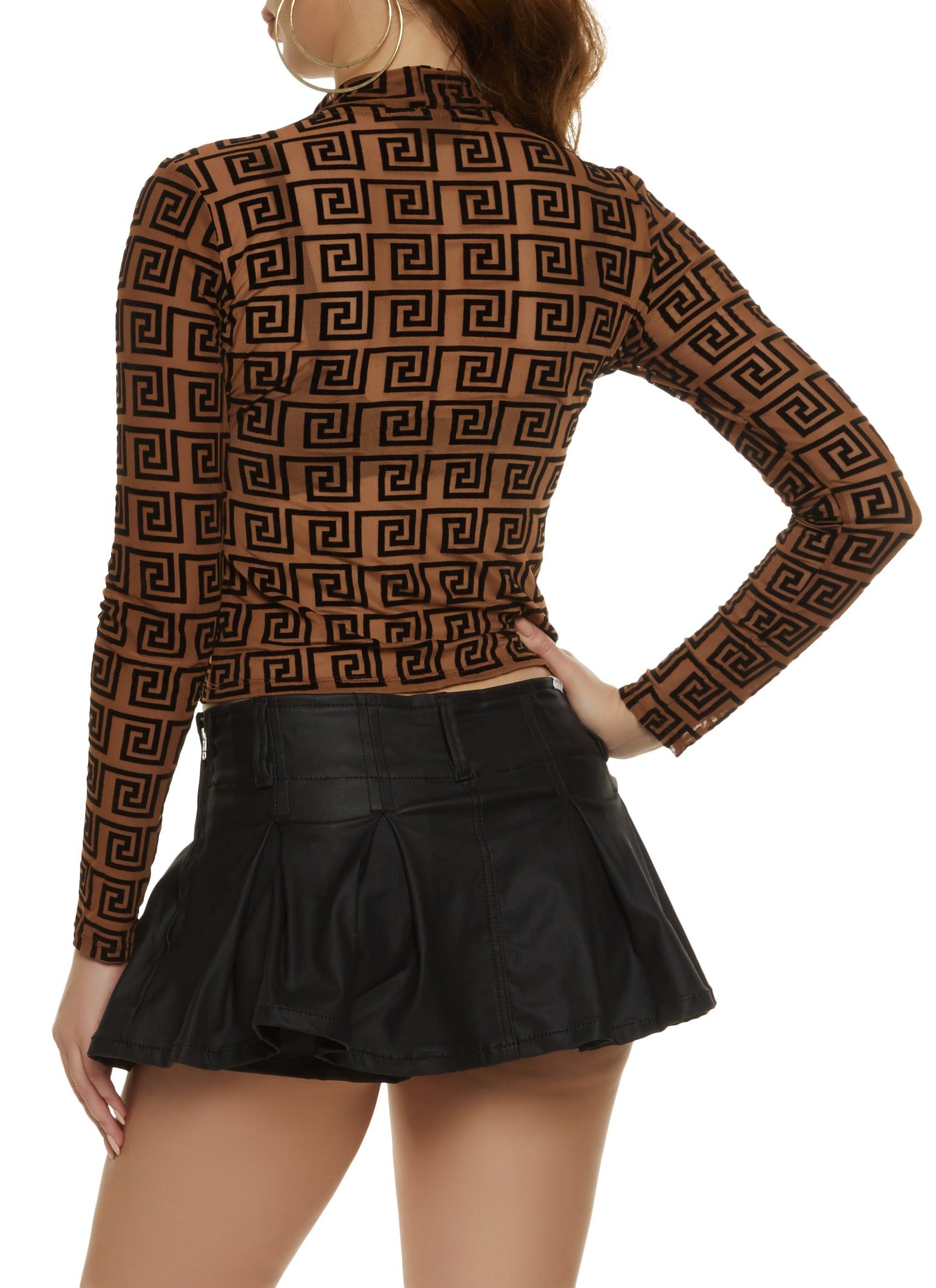 Geometric Print Mesh Long Sleeve Crop Top sold by Rainbow product image thumbnail 2