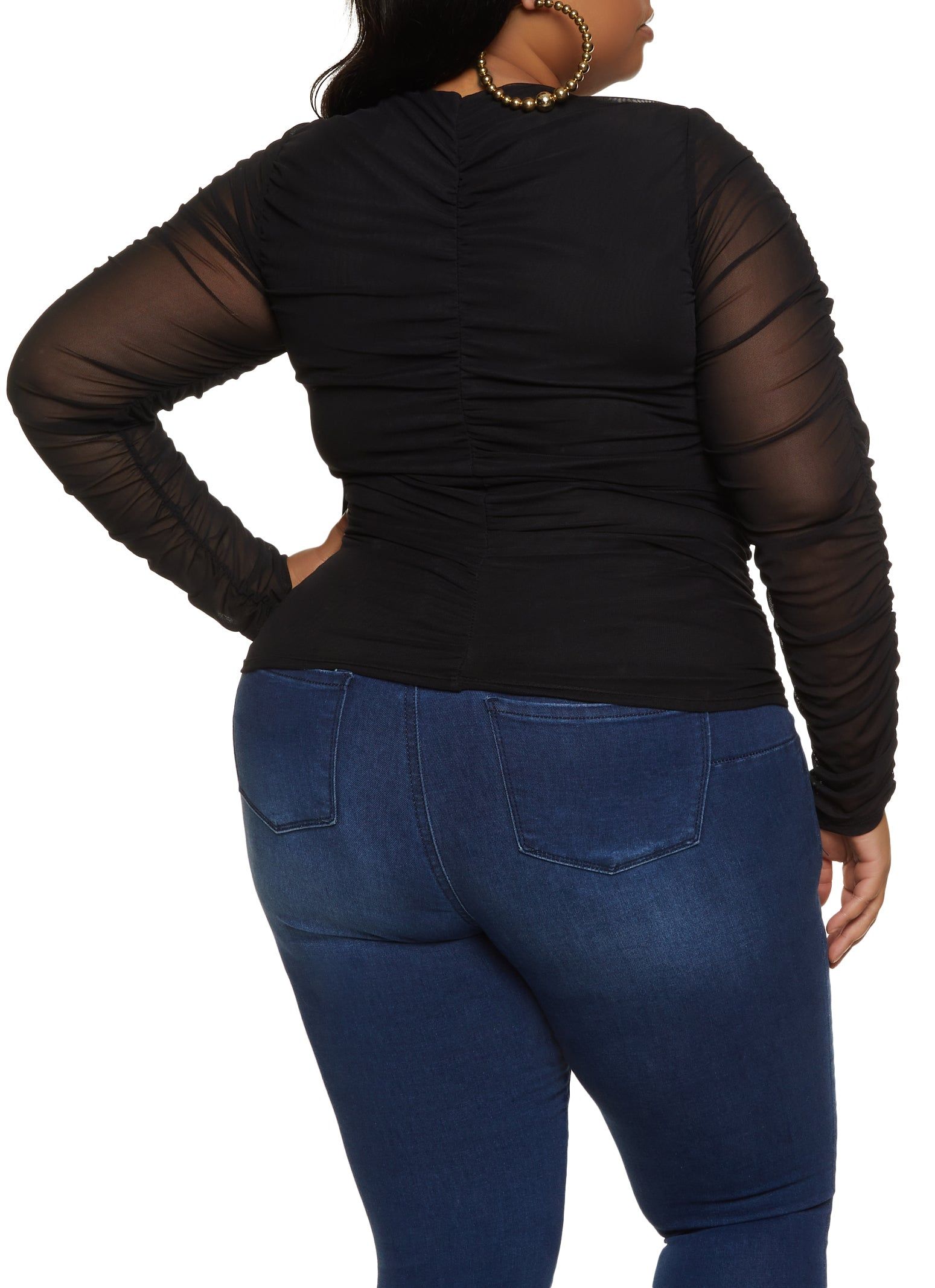 Plus Size Mesh Ruched Long Sleeve Top sold by Rainbow product image thumbnail 2