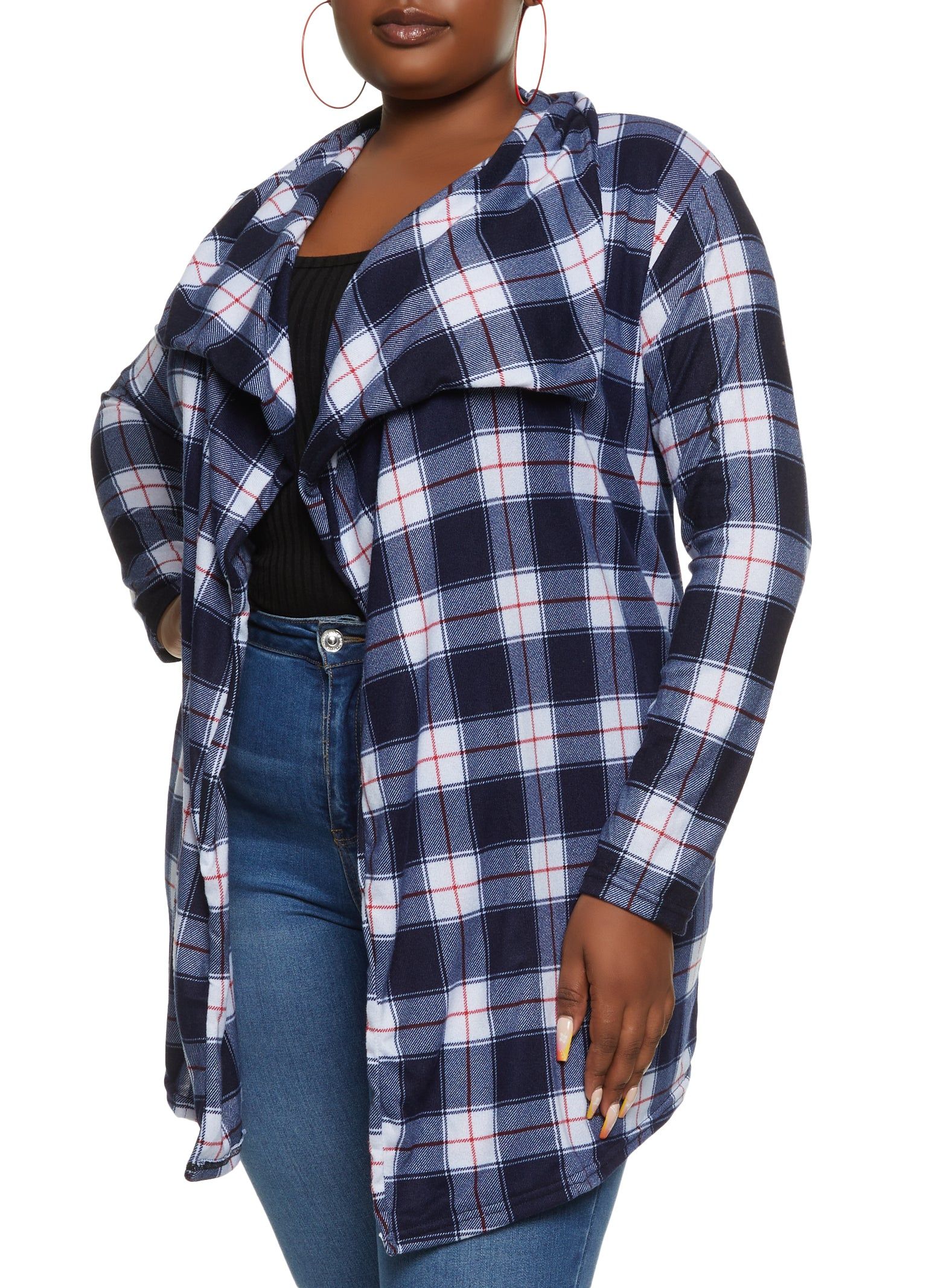 Plus Size Long Sleeve Plaid Patterned Duster sold by Rainbow
