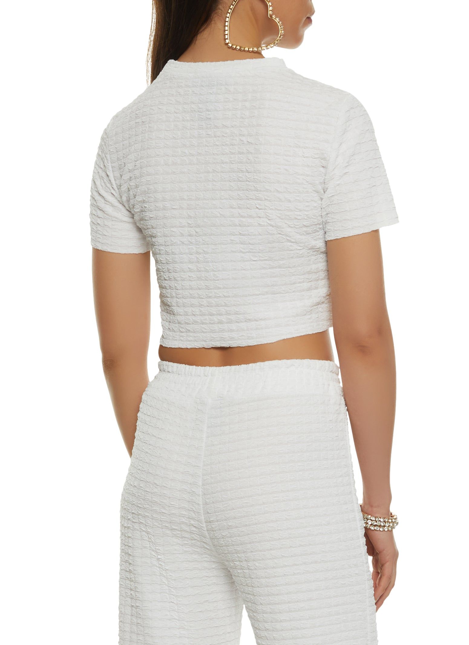 Textured Knit Short Sleeve Crop Top sold by Rainbow product image thumbnail 3